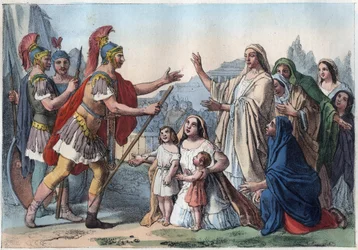 Caius Marcius Coriolanus (Coriolan) och hans mor (488 f.Kr.) - Coriolan belägrar Rom med stöd av folket - hans mor Veturia och hans fru Volumnia övertalar honom att gå i pension - Volumnia och Verturia före Coriolan (Gaius Marcius Coriolanus) - Moder a