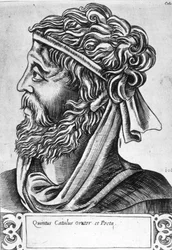 Caius Valerius Catullus dit Catulle (87 - 54 f.Kr.) Imaginärt porträtt, gravyr från 1600-talet.