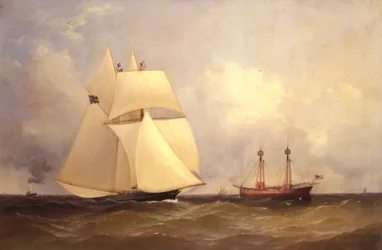Cambria passerar Sandy Hook efter Transatlantic Race, 1870