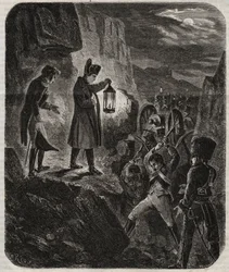 Preussens och Polens kampanj: Kejsar Napoleon I (1769-1821) på tröskeln till slaget vid Iena och Auerstaedt 14/10/1805 - Kejsar Napoleon I natten före slaget vid Jena-Auerstedt (Jena Auerstedt) mot den preussiska armén den 14 oktober 1805 - Nap