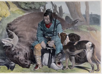 Kanadensaren Huron Elk Hunt - i "" Shyths sketcher in the Canadas"" av Coke Smyth, London
