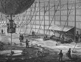 Ballong byggd av Henry Giffard i Tuilerieträdgården 1878. I "Album de la Science" ", Éditions Jouvet