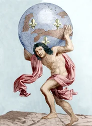 Karikatyr av Colbert som Atlas (gravyr)