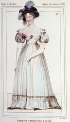 Caroline Ferdinande Louise av Neapel, hertiginna av Berry (1798-1870). Hustru till hertigen av Berry. Gravyr från 1830.