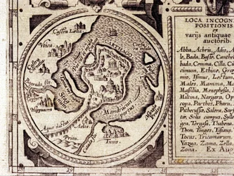 Kartago utsikt över Tunisbukten i en historisk atlas från 1600-talet.