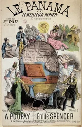 Tecknad sång "Panama or the best paper"" skapad av Miss Valti à la Scala, text av Poupay och musik av Emile Spencer, sd 1800-talet