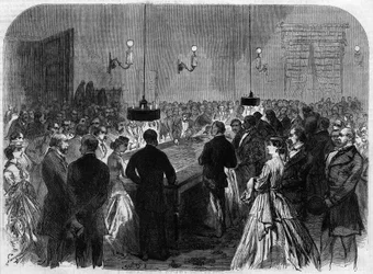 Kasinospelrum i Tyskland i en vattenstad. Gravyr efter Hodgsons målning Gravering i "The Illustrious Universe""