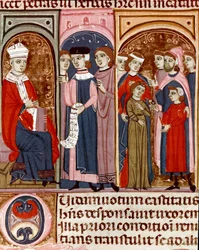 Firande av ett miniatyräktenskap från Justinian Code (Codex Justinianus), en samling lagar och institutioner omsmält under den romerske kejsaren Justinian I av Bysans (483-565)