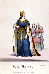 Karaktär av Lady Macbeth i operan "Macbeth"" av Giuseppe Verdi (1813 - 1901) efter verk av William Shakespeare. 1847. Gravyr.