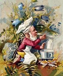 Karaktär av dvärg eller farfadet kocken. 1800-talets kromolitografi.