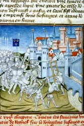 Charles Martel i Poitiers, 732 - Miniatyr av 1300-talet (ref. 512, 074r) Begäran om tillstånd till kommunalbiblioteket i Toulouse (tel: 05 62 27 66 66)