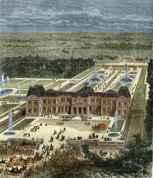 Chateau de Vaux Le Vicomte (Vaux-Le-Vicomte) på kung Ludvig XIV:s tid. Gravyr av 1800-talet.