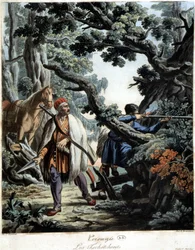 Tjetjener i bakhåll i en Kaukasus-skog, deb. 1800-talet
