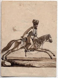 ""Chief (ataman) Cossack"" (Ataman of Cosacks) Anonym teckning 1818 Dim 11,4x8,2 cm Privat samling