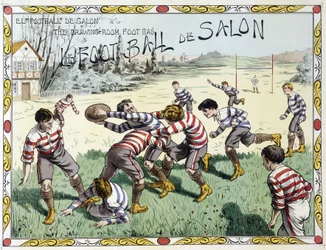 Barn som spelar rugby - teckning, sent 1800-tal