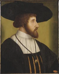 Christian II de Danemark, de Suede et de Norvege - Porträtt av kungen Christian II av Danmark (1481-1559), Anonym . Olja på trä, första hälften av 1500-talet.. Mått: 38x30 cm. Nationalmuseum Stockholm