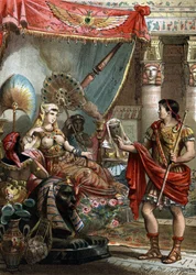 Kleopatra (69-30 f.Kr.) Drottning av Egypten. med Mark Antoine (83-30 f.Kr.) Gravyr från 1881