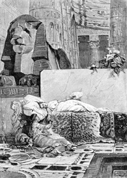 Cleopatra (69 f.Kr. - 30 f.Kr.) och Anthony eller Mark Antoine (83 f.Kr. - 30 f.Kr.) efter nederlaget mot Romarriket. Gravyr av 1800-talet.