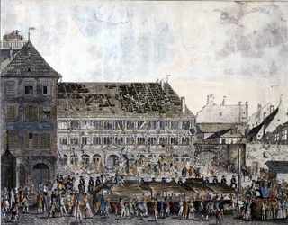 Klättring och plundring av stadshuset (rådhuset) i Strasbourg, 21 juli 1789.