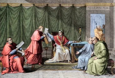 Konkordatet 1801 - Underskrift av konkordatet mellan Frankrike och den heliga belägringen (Saint Siege), av påven Pius VII (Pius) (1742-1823), 15 augusti