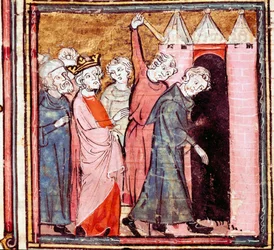 Konspiration mot Ludvig den fromme (778-840) kejsare av västerlandet, ålade hans son Lothaire honom en offentlig bot på klostret Saint Medard de Soissons i 833 Miniatyr hämtad från "" Grandes Chronicles de France"" 1375-1379 kommunala biblioteket , Cas