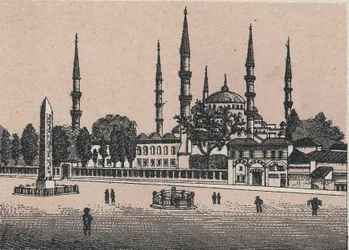 Konstantinopel, Turkiet: utsikt över Sultan Achmeds moské (Sultan Achmeds moské). i "" Världen illustrerar 168 vyer"" Odaterat (slutet av 1800-talet)