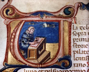 Kopiera munk. 1200-talsmanuskript. Biblioteca Trivulziana, Milano