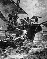 Korallfiske med hjälp av redskapen.