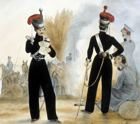 Kosacksoldater från lilla Ryssland omkring 1840.