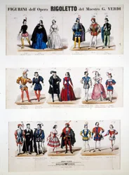 Kostymer "" Rigoletto"" av Giuseppe Verdi, baserad på romanen "Kungen har roligt" av Victor Hugo