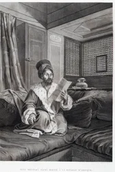 Kostymer och porträtt: Seyd Moustafa Pasha sårad i slaget vid Abouqyr (Aboukir) i "" Description of Egypt"", Imperial Publishing