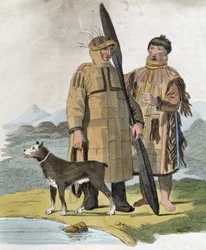 Par från en rysk provins och deras hund - gravyr