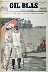 Omslag till "" Gil Blas"" som illustrerar "" A part of the Campaign""" av Guy de Maupassant. 14/08/1892.