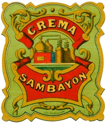 Crema Sambayon alkoholreklam (kromolitografi, sent 1800-tal)
