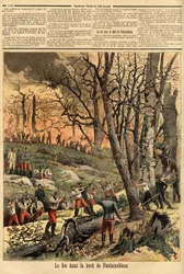 Kriminell brand i skogen i Fontainebleau. Gravyr i "" Le petit journal"" 1893-04-22. Selvas samling.