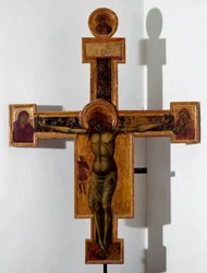 Korsfästelse "" INRI"" på korset. Anonym trämålning. 1400-talet Savona, Pinacoteca Civica