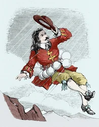 Cyrano de Bergerac borttagen av sina flaskor, illustration från: "Den andra världen
