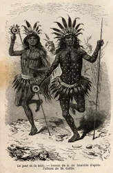 Dag och natt, målningar på kroppen av dansarna från den religiösa ceremonin och försoningen, avrättade av hövdingarna och hans följeslagare, bland Mandans indianer (eller noumah ka kie: fasaner), på Missouris vänstra strand. Gravyr för att illustrera en ut