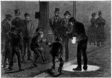 Death by Electricite: Elektrisering med elektriska reverberes på Place du Carrousel, i Paris. Gravyr i "" Nature: översyn av vetenskaperna och deras tillämpningar på konst och industri "" av 19 januari 1889.