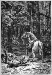 Rufus död, Vilhelm den Röde (Kung Vilhelm II) dödades av en pil när han jagade i New Forest
