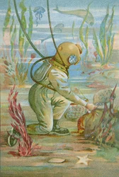 Deep Sea Diver, ca 1890 (färg litho)