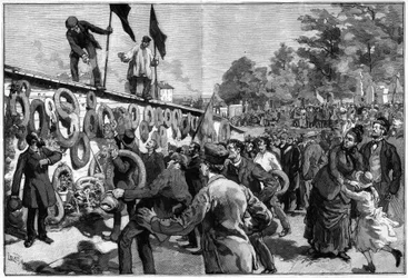 Demonstration av anarkisterna vid Pere Lachaise framför federationens begravning den 27 maj 1888.