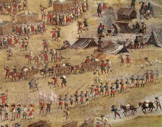 Detalj av Richelieus trupper under belägringen av La Rochelle (olja på duk, cirka 1640)
