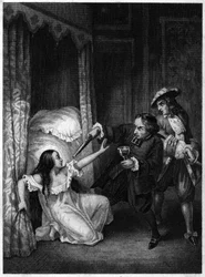 Diane de Joannis de Châteaublanc de Roussan, markisinna av Ganges (1635-1667), mördad av sina två svågrar, abboten och riddaren av Ganges. Gravyr från 1847.