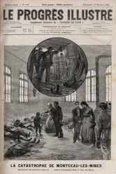 Katastrof i brunnen Sainte Eugenie eller katastrofen i Montceau les Mines (Montceau-les-Mines) i Bourgogne 1895 - gravyr i "Le Progres illustrious" från 1895