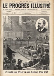 Dreyfusmål: Emile Zola (1840-1902) vid notdomstolen för rättegången mot Alfred Dreyfus