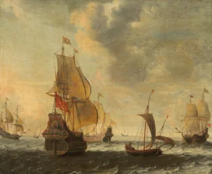 Holländska skepp i en livlig bris, troligen 1650-tal (olja på duk)