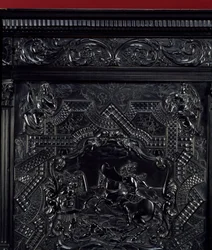 Ebene praktiken. Horatius Cocles, romerska hjältar, försvarar Subliciusbron i Rom mot anfallet av etruskerna i Porsenna 507 f.Kr. Detalj. Omkring 1645 Paris. Louvren