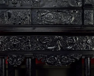 Ebene övning. Horatius Cocles, romerska hjältar, försvarar Subliciusbron i Rom mot attacken från etruskerna i Porsenna 507 f.Kr. Detalj. Omkring 1645 Paris. Louvren