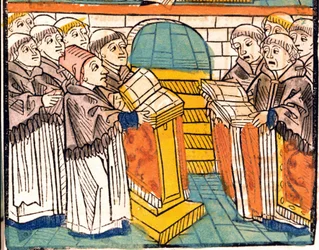 Kyrklig sång (sjungande munkar) - i manuskriptet "Konciliet i Konstanz" från 1497.